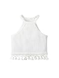 SOLY HUX Toddler Girl's Fringe Trim Halter Top Sleeveless Summer Boho Crop Cami Tops Solid White 4Y
