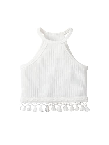 SOLY HUX Toddler Girl's Fringe Trim Halter Top Sleeveless Summer Boho Crop Cami Tops