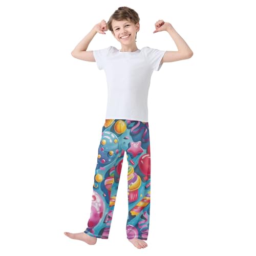 ZZXXB Birthday Cake Candy Cane Boys Long Pants Soft Trousers Elastic Waist Kids Lounge Bottoms with Pockets S-XL2