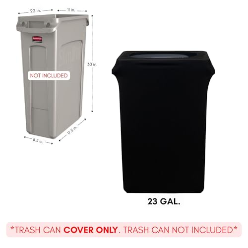 Image of YOUR CHAIR COVERS - 23 Gallon Black Spandex Slim Jim Narrow Trash Can Cover - Wrinkle-Resistant, Stretchable, and Stylish for Events and Commercial Use (Cover ONLY, Trash CAN NOT Included)