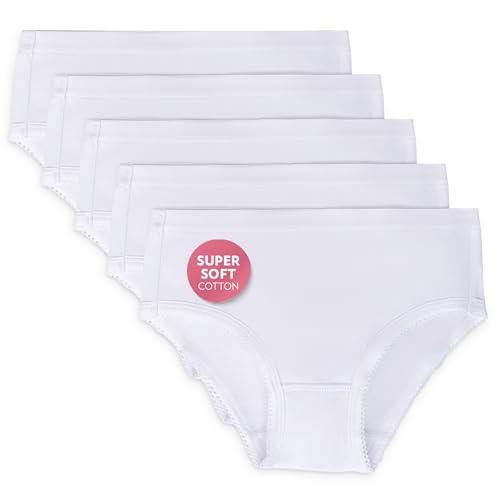 Feathers Solid White Snug Tagless Super Soft Cotton Underwear - Girls Underwear Briefs Panties 5-Pack (White)