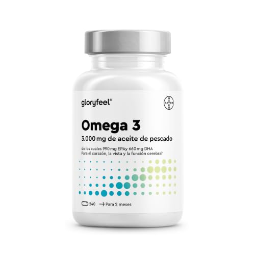 Omega 3 Cápsulas Alta Dosis - 3000mg de Aceite de pescado (990mg EPA + 660mg DHA) - 240 Cápsulas en forma de triglicéridos - Aceite de pescado puro de alta biodisponibilidad - Triple acción