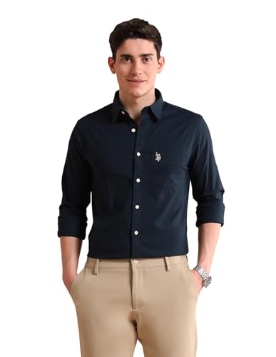 Image of U.S. Polo ASSN. Solid Regular Fit Shirts for Men - Full Sleeve Mens Casual Shirts