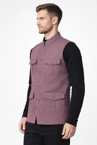 Image of LATEST CHIKAN Men's Nehru Jacket | Ethnic Waistcoat with Mandarin Collar | Premium Textured Fabric | Party, Wedding