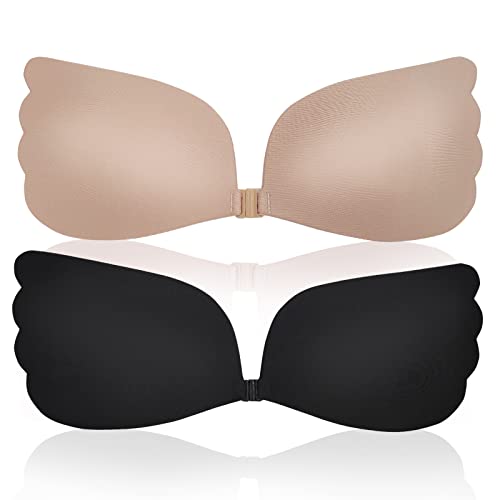 2Pcs Klebe BH, Klebe BH Push Up, BH Rückenfrei Unsichtbar, Unsichtbar Silikon Selbstklebend BH, BH Ohne Träger, Wiederverwendbarer und Atmungsaktiver für Rückenfreies Abendkleider Brautkleider, A Cover