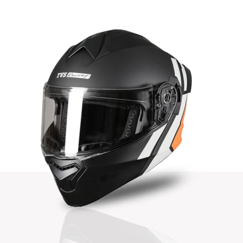 Image of TVS Racing SuperPose Smoked Dual Visor Flip Up Modular Helmet for Men and Women, ISI DOT Certified, ABS Shell, Quick Release Visor, Lightweight, Ventilated, Open Face to Full Face