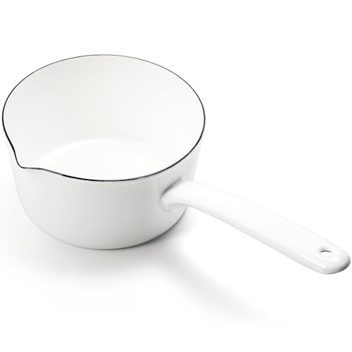 Comparison: Best Pot For Boiling Milk 10 Peohud 37 Oz Enamel Milk Pan, Mini Butter Warmer Pan, Nonstick Saucepan with Pour Spout, Milk Melting Boiling Pot for Stove Top