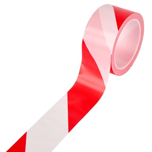 Flandria Rubalise Rouge et Blanc 50mm x 100m, Mandrin Plastique - Ruban Balisage Chantier LDPE 32 Microns - Haute Résistance Extérieur, Non Adhésif