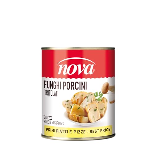 Nova Funghi Porcini Trifolati, 850ml, Conserva di Funghi Porcini Saltati 64%, in Olio di Semi di Girasole