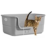 Tehoao Low Entry Litter Box for Kittens & Senior Cat, High Sided Kitty Litter Boxes with Handle, Anti-Splash Plastic Large Litter Tray Pan for Big Cats, Easy to Clean, 19.6' L*13.7' W*8.6' H (Grey)