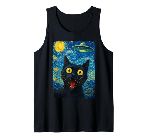 Selfie Amusant avec Un Chat Extraterrestre, UFO, La Nuit étoilée, Amoureux des Chats, Mignon Débardeur