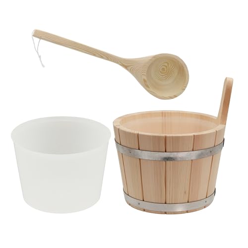 HAF® Juego de cubos de sauna de madera de coníferas de 5 litros con inserto y paleta de sauna de 40 cm de madera de pino, resistente a la humedad, accesorios para sauna de alta calidad, calidad