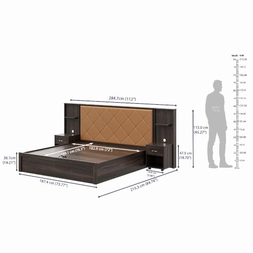 Image of Wakefit Bed | 3 Yr Warranty | King Size Bed, Hydraulic Storage,Camel Fabric Cushioned Upholstery Headboard,Density:680-750kg /m,Termite & Borer Resistant,Fits Mattresses Up to 8 inches(Noctis78x72-WM)