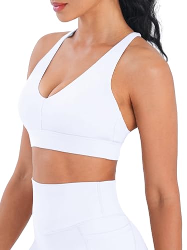 Image of Sunzel Strappy V Neck Criss Cross Back Sports Bra for Women | Removable Pads, Buttery Soft, Four-Way Stretch, Criss Cross Back, V Neck Contour Fit, Medium-Light Support, Yoga Workout Gym