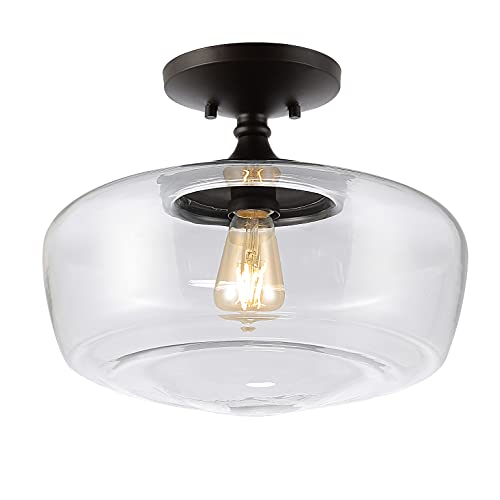 JONATHAN Y 14" Oil Rubbed Bronze Modern Farmhouse LED Flush Mount Light Fixture, Clear Glass Shade, Rustic Industrial Schoolhouse Lamp for Kitchen Hallway Bedroom JYL7517A by JONATHAN Y - Used condition - US$31.60