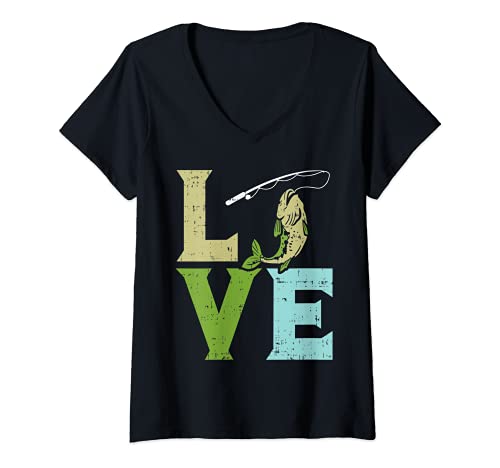 Mujer Love Fish Fishing Angling Fisherman Angler Men Women Gift Camiseta Cuello V