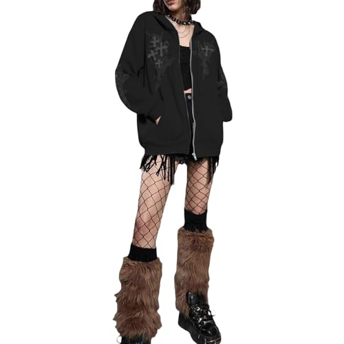 Kelxjia Y2K Zip Up Hoodie Black Medium - Image 5