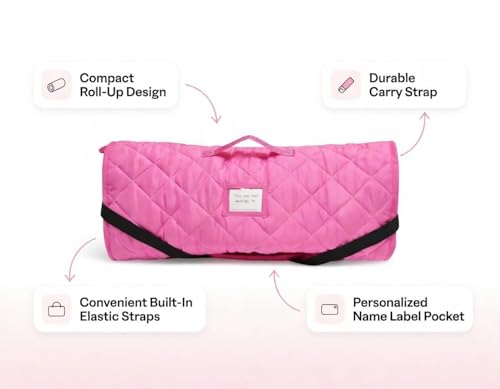Image of EVERYDAY KIDS Cute Preschooler and Toddler Cot Nap Mat for Home, Daycare, Preschool and Kindergarten; Easy to Roll Sleeping Mat with Elastic Straps, Pillow and Blanket