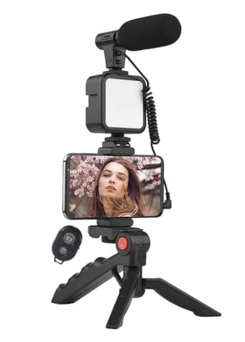Kit de Vlog de vídeo profesional para teléfono móvil, incluye luz LED, micrófono, soporte para teléfono y trípode, compatible con iPhone, Android, YouTube, TikTok, Vlog, Live Streaming