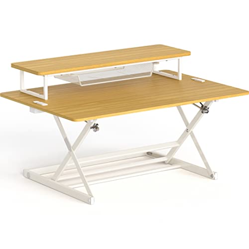 Shw 36-Inch Over Desk Height Adjustable Standing Desk With Monitor Riser, Oak #TOP5