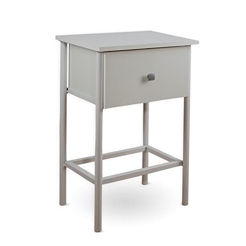 Mesita de Noche Industrial | Mesilla de Noche de forja para Dormitorio | Mesa Auxiliar con Cajones para Salon de Estar de Estilo Vintaje | Producto Artesanal | Hecho en España (White, Cajon Blanco)