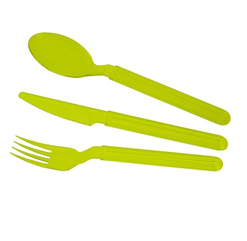 GioStyle Juego de 3 cubiertos de plástico alimentario | 19 cm | Verde | Made in Italy | Perfecto para fiestas, picnics, camping | Línea Trippy