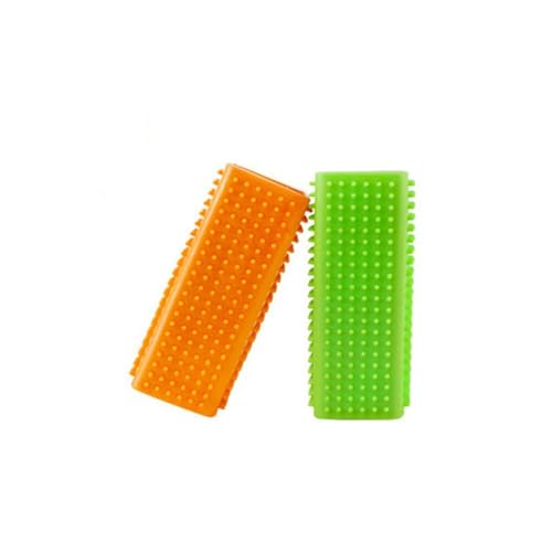 MEISO Spazzole per peli di animali in silicone, 2 pezzi, ideali per cani e gatti rimuove i peli di animali sul tappetino divano auto Stains (Green&Orange)