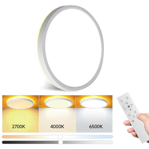 Mille Lucciole Lampara Techo Regulable,24W 2400LM Lampara Techo,Plafon LED Techo con mando a distancia,Luz Nocturna 2000K,2700K-6500K Regulable,Lámpara de Techo 1 Piezas Blanco Redondo Ø22CM