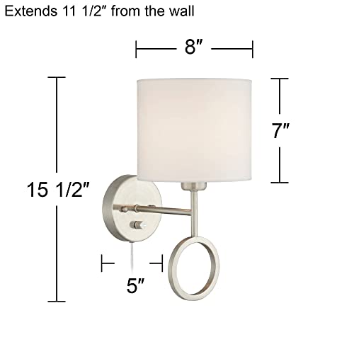 360 Lighting Amidon Modern Indoor Wall Lamp Brushed Nickel Plug-In Light Fixture Dimmable White Linen Fabric Drum Shade For Bedroom Bedside House Reading Living Room Home Hallway Dining #TOP3