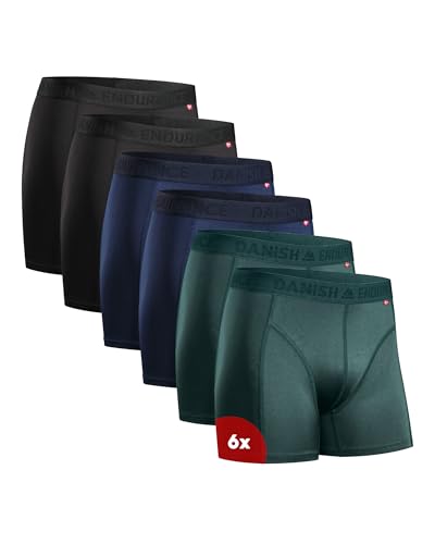 DANISH ENDURANCE Calzoncillos Hombre Boxer Deportivos, Ajustados y Transpirables, Pack de 6, MC (2X Negro, 2X Azul, 2X Verde), L