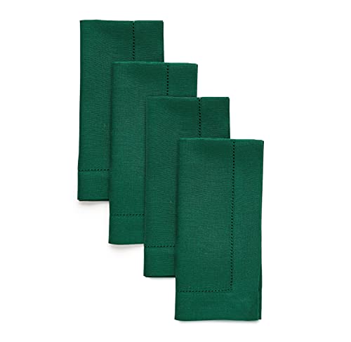 Solino Home Linen Napkins Set of 4 - Classic Hemstitch 100% Pure Linen Rainforest Green Dinner Napkins Cloth 20 x 20 Inch for Fall, Thanksgiving, Christmas, Holiday - Handcrafted and Machine Washable