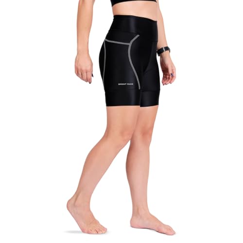 Short De Compressão Sprint Race Feminino Para Corrida Com Bolso (BR, Alfa, PP, Regular, Alto, Preta)