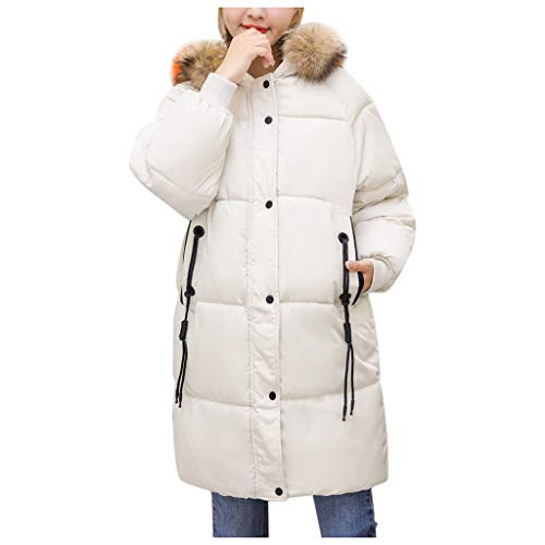 Muium - Abrigo de Plumas para Mujer, Tallas Grandes, de Invierno, Largo, de algodón, para Mujer Blanco L