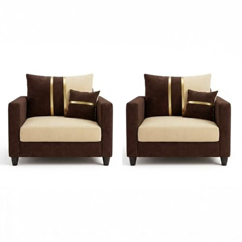 Image of Jester Plush Comfort Sofa Set | 3 Seater + 1 Seater + 1 Seater | Luxury Velvet Suede Fabric | Modern Living Room Sofa | Dark Brown - Beige