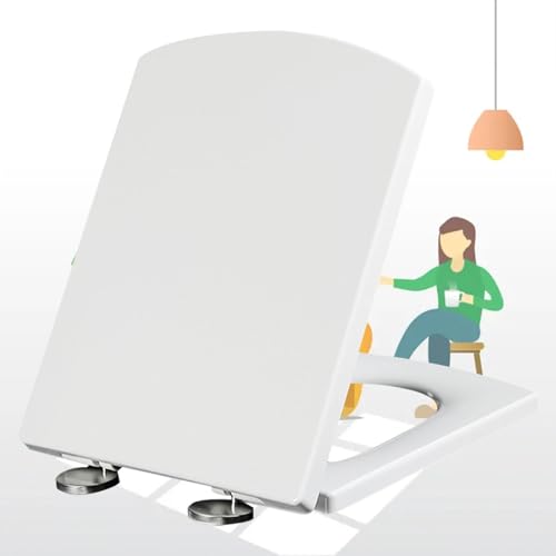 Abattant de toilette carré à fermeture douce avec fixation supérieure simple, sièges de toilette standard, charnières réglables, blanc - 37 x 47 cm