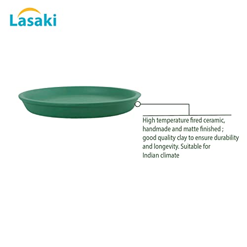 Image of Lasaki Round Ceramic Trays (Plates Saucers) for Pots, planters, Flower, Succulent(Set of 2,deep Jungle,3.5 inch) R3.5(Plants not Included)