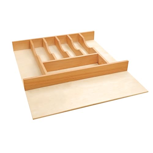 Acrosston Silverware Drawer Organizer - Trim-to-Fit with Adjustable Dividers for Kitchen Utensil Storage, Beech Wood Frame with 11 Sizes (18.63' W x 22' D)