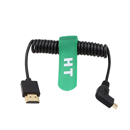 Image of HangTon Micro HDMI 4K 60Hz 8K Right Angle HDMI Coiled Cable for Sony A6400 A7R Canon R5 R6 GH4 S5 Z50 Camera ATOMOS Ninja V Portkeys Monitor Type A D HDMI 2.1
