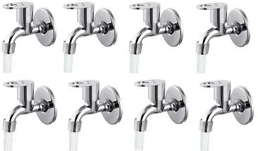 Spazio Prime Collection Bib Cock Tap Bathroom Tap Foam Flow Water with Wall Flange (Chrome Plated, Brass Disc, Pack of 8) Bib Tap Faucet (Wall Mount Installation Type)