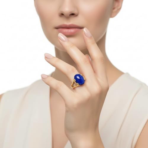 Image of 55Carat Choose Your Color Genuine Stone Ring 18K Gold Plated Oval Handmade Jewellery for Gift Sizes 4-13