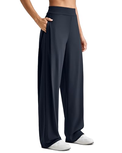 G4Free Trouser Style Yoga Pants for Women High Waisted Casual Trousers Pants Outfits for Work Dress Workout Lounge (Dark Navy,L,Regular)