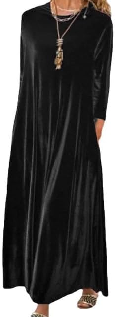 Zaswen Womens Velvet Long Sleeve Maxi Dress Plus Size Crewneck Shift Tshirt Long Dresses Elegant Wedding Guest Party Dress