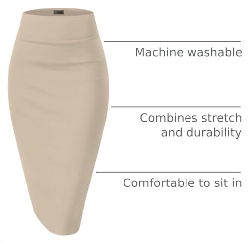 Image of Hybrid & Company Women's Premium Nylon Ponte Stretch High Waist Pencil Suit Skirt Below Knee