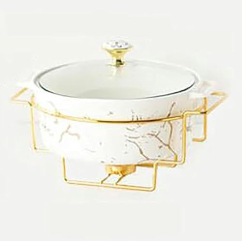 DJVHSRI Food Warmer for Parties Buffets, Food Warming Tray Round Chafing Dish Buffet Set, Ceramic Marble Finish Chafer with Glass Lid, Chafer and Buffet Warmer Set for Buffet Wed,White-A