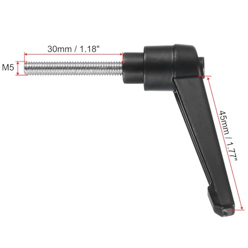 Image of uxcell Adjustable Clamping Lever Handle M5 x 30mm Metric 304 Stainless Steel Male Threaded Stud Hand Knobs Push Button Ratchet Rotating Screw Handles Bolts with Locking Lever Black
