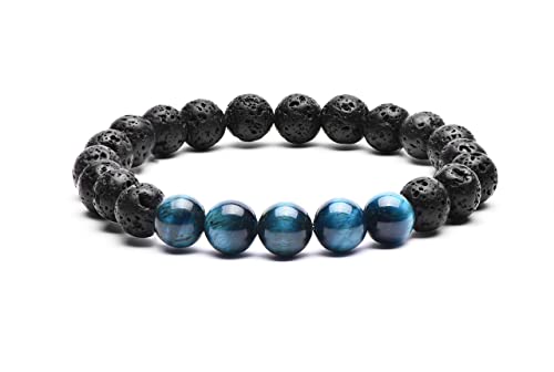 Tigerstar Natural Lava Rock Beads Bracelet,Stretch Elastic Bracelets,Adjustable Braided Rope Gemstone Bracelets For Men Women #TOP5