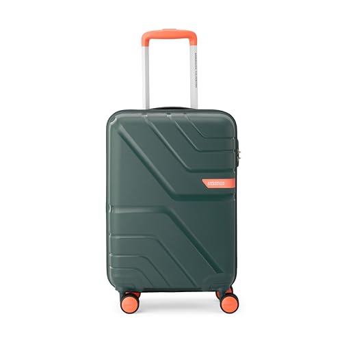 Image of American Tourister Upland Sport | Cabin Trolley Bag (55 cm) | 360 8 Wheel Travel Luggage | Hard Case Polypropylene Suitcase | Mounted Combination Lock | Forest Green