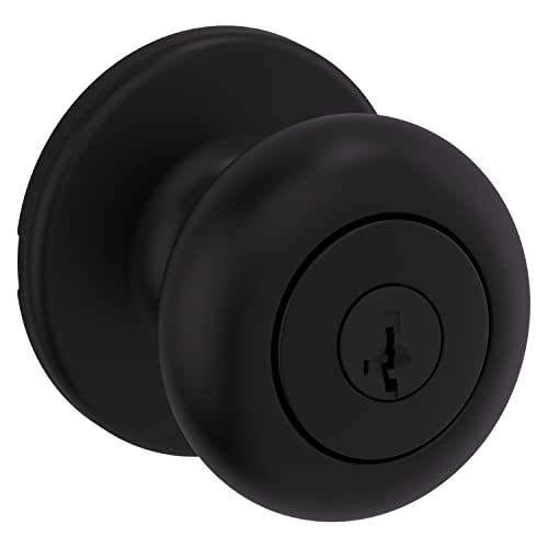 Kwikset Cove Entry Door Knob with Lock and Key, Secure Keyed Handle Exterior Doorknob, Front Entrance and Bedroom, Matte Black, Pick Resistant SmartKey Rekey Security by Kwikset - Used condition - US$18.28