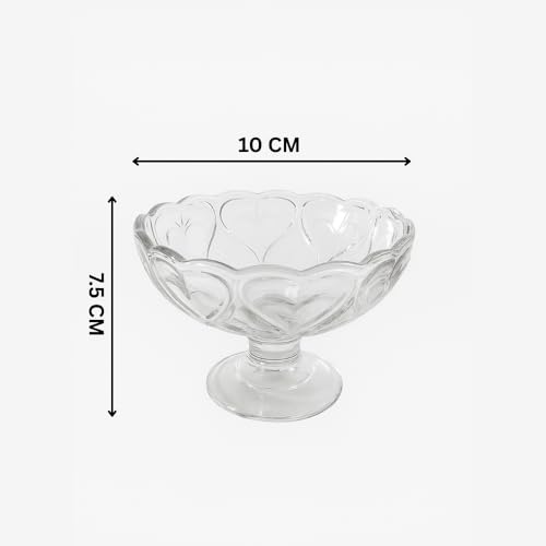 Image of Glassbunny Glass Bowl Set of 6 for Ice Cream Elegant Textured Glass Bowls for Sundae, Sweets & Pudding Food-Safe & Scratch-Resistant Perfect for Gifting 150ml