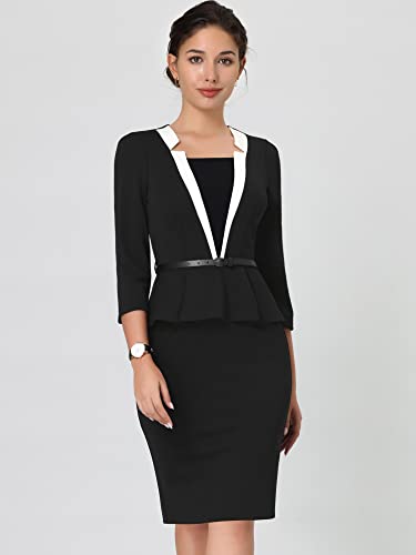 Women's Office Dress 3/4 Sleeve Notch Collar Work Sheath Dresses2